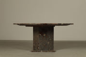 Octagonal_Fossil_Limestone_Pedestal_Coffee_Table_with_Brass_Inlay,_1970s,_Europe