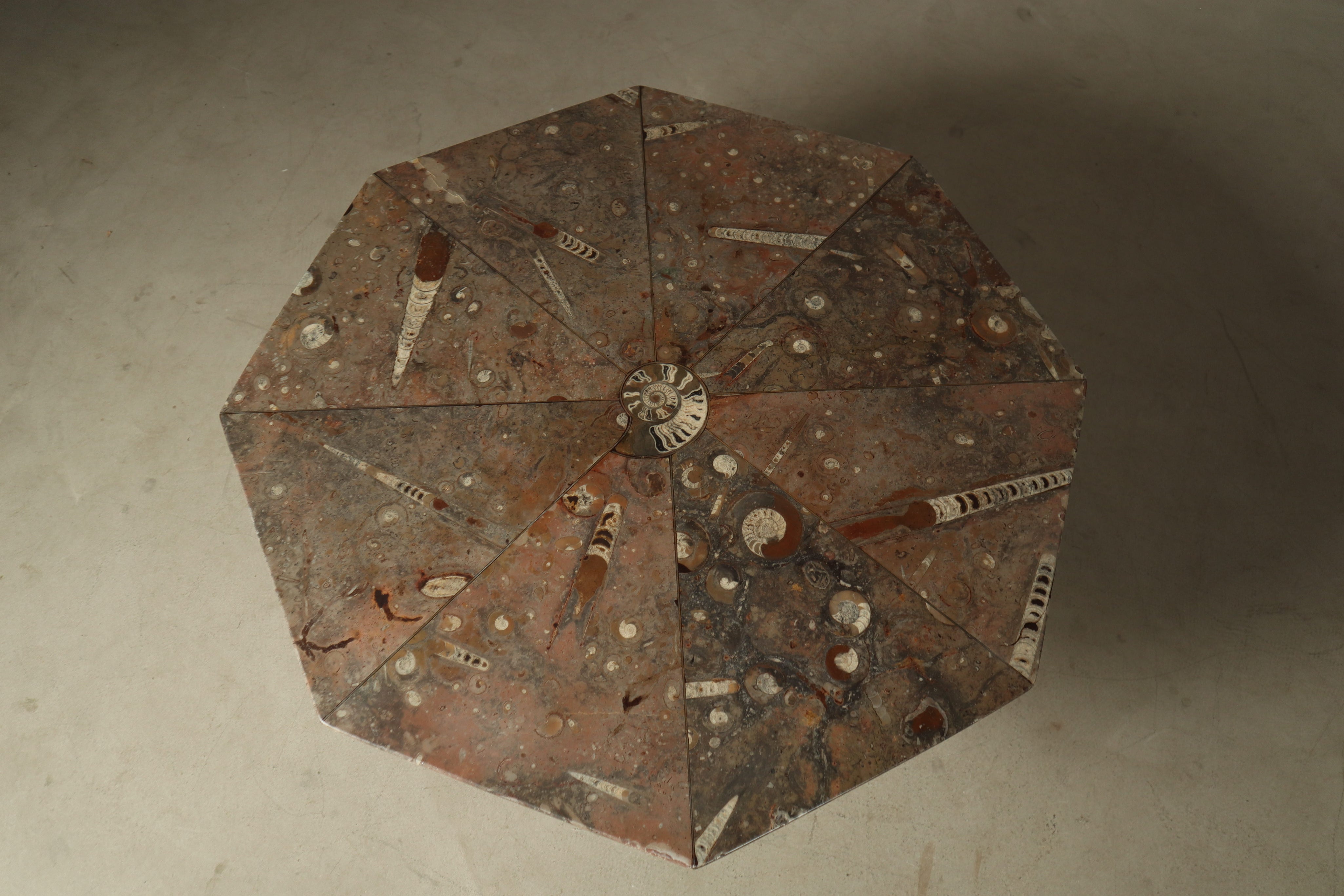 Octagonal_Fossil_Limestone_Pedestal_Coffee_Table_with_Brass_Inlay,_1970s,_Europe