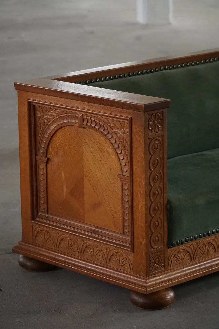 Freestanding_Danish_Empire_Sofa_in_Oak_and_Velour_Upholstery,_19th_Century