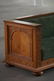 Freestanding_Danish_Empire_Sofa_in_Oak_and_Velour_Upholstery,_19th_Century