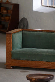 Freestanding_Danish_Empire_Sofa_in_Oak_and_Velour_Upholstery,_19th_Century