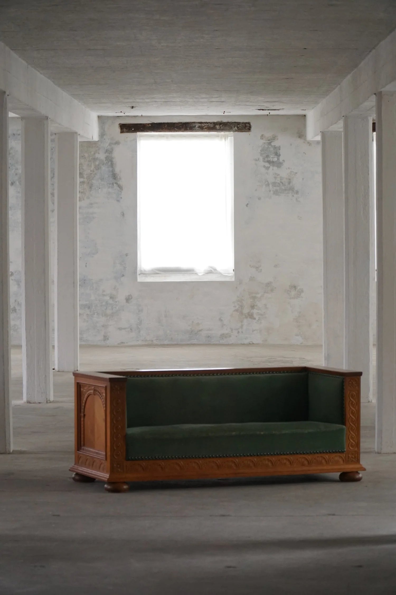 Freestanding_Danish_Empire_Sofa_in_Oak_and_Velour_Upholstery,_19th_Century