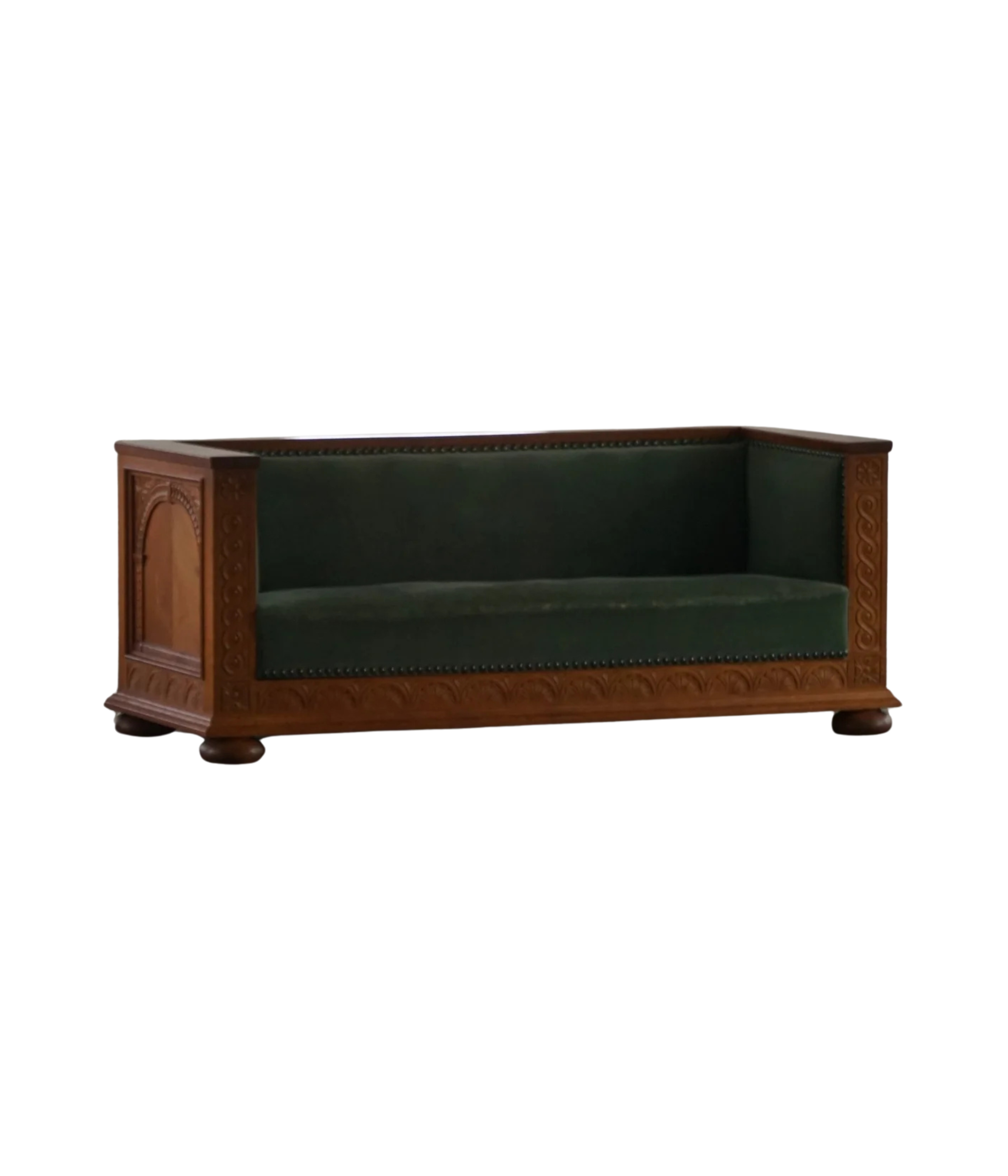 Freestanding_Danish_Empire_Sofa_in_Oak_and_Velour_Upholstery,_19th_Century