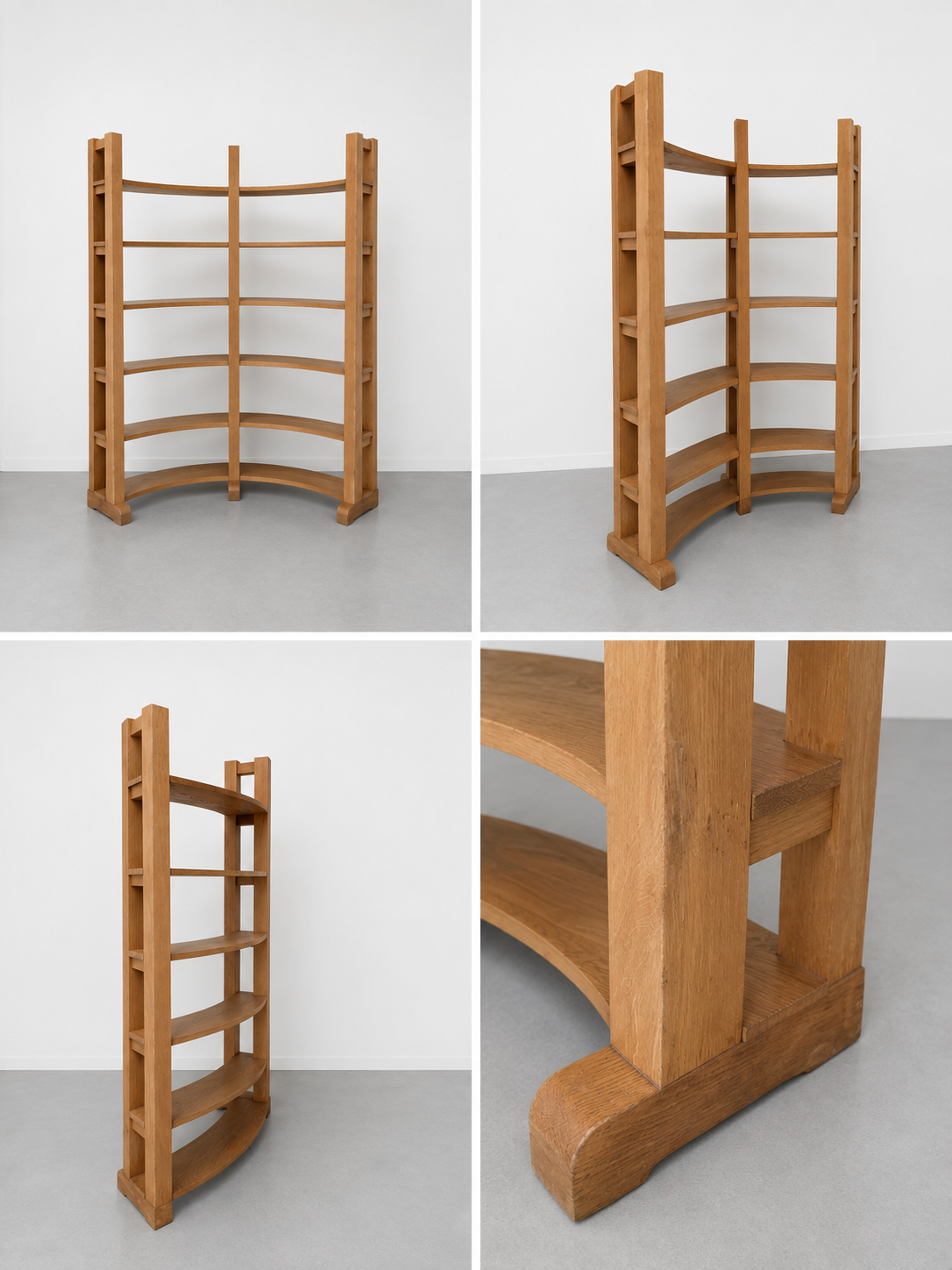 Unique_Freestanding_Demi-Lune_Bookrack_and_Display_Cabinet_in_Full_Grain_Oak,_1970s