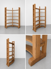 Unique_Freestanding_Demi-Lune_Bookrack_and_Display_Cabinet_in_Full_Grain_Oak,_1970s