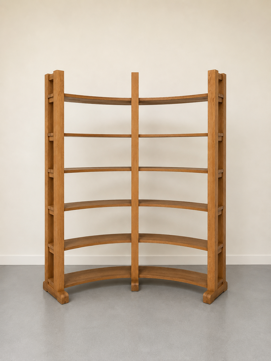Unique_Freestanding_Demi-Lune_Bookrack_and_Display_Cabinet_in_Full_Grain_Oak,_1970s