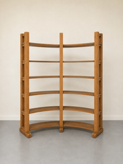 Unique_Freestanding_Demi-Lune_Bookrack_and_Display_Cabinet_in_Full_Grain_Oak,_1970s