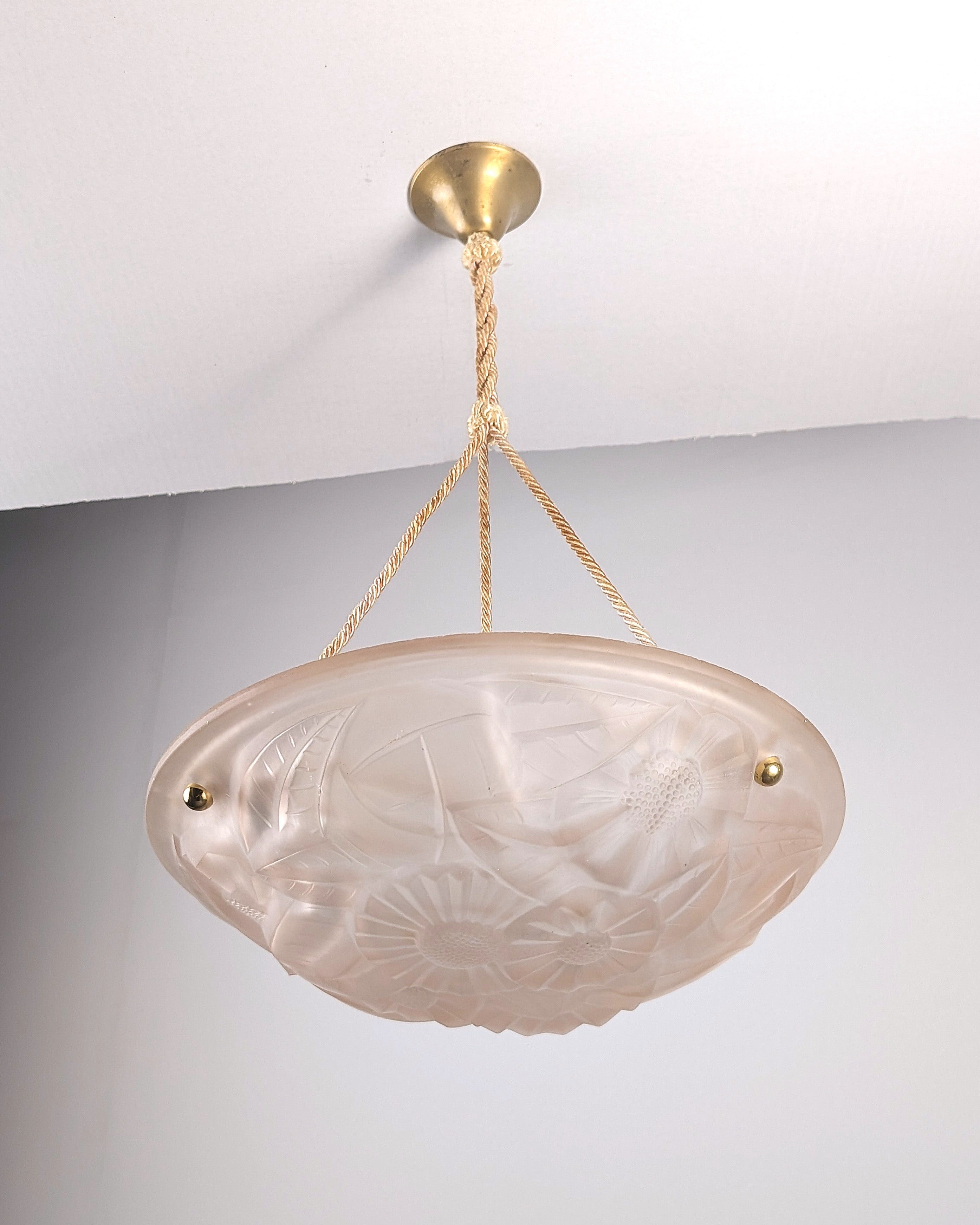 1930s_French_Art_Deco_Pink_Frosted_Glass_Pendant_Light_by_Degué,_Signed