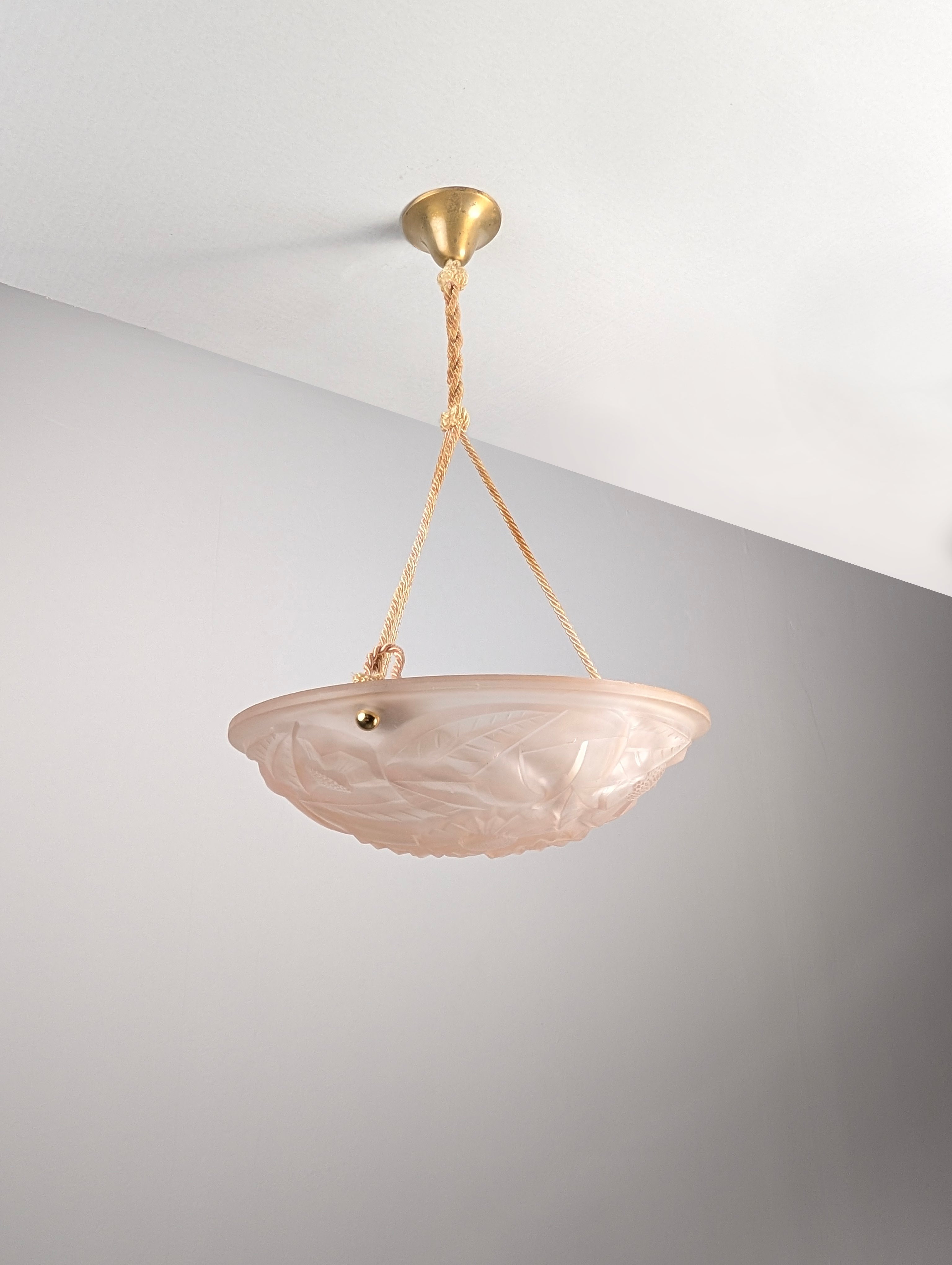 1930s_French_Art_Deco_Pink_Frosted_Glass_Pendant_Light_by_Degué,_Signed
