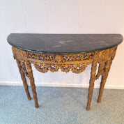French_Baroque_Half_Moon_Wall_Console_with_Green_Marble_Top,_Gilt_Wood,_19th_Century