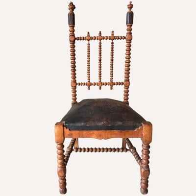 French_Bobbin_Barley_Twist_Wood_and_Leather_Chair,_1850s