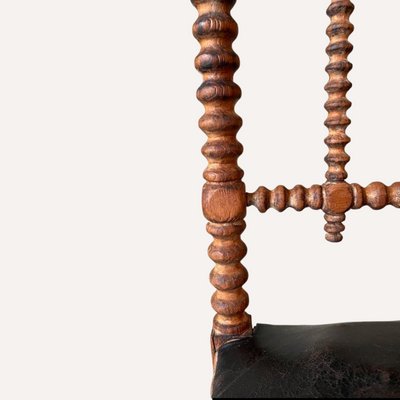 French_Bobbin_Barley_Twist_Wood_and_Leather_Chair,_1850s
