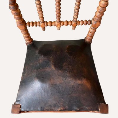French_Bobbin_Barley_Twist_Wood_and_Leather_Chair,_1850s