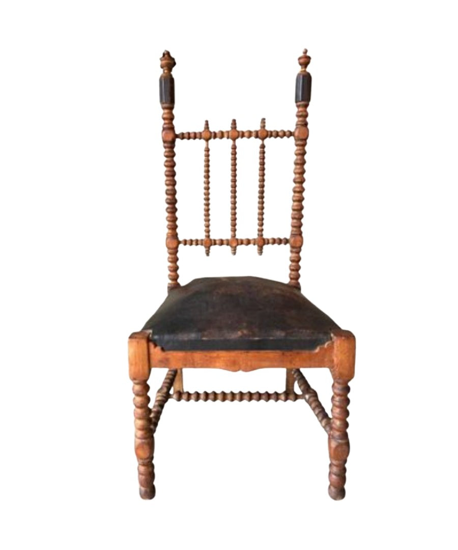 French_Bobbin_Barley_Twist_Wood_and_Leather_Chair,_1850s