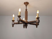French_Brutalist_Carved_Wood_Five-Arm_Chandelier_in_the_Style_of_Charles_Dudouyt,_1940s