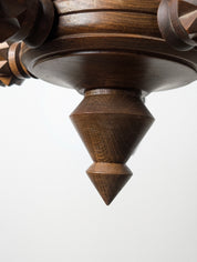 French_Brutalist_Carved_Wood_Five-Arm_Chandelier_in_the_Style_of_Charles_Dudouyt,_1940s