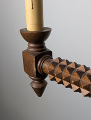 French_Brutalist_Carved_Wood_Five-Arm_Chandelier_in_the_Style_of_Charles_Dudouyt,_1940s