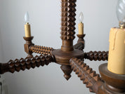 French_Brutalist_Carved_Wood_Five-Arm_Chandelier_in_the_Style_of_Charles_Dudouyt,_1940s