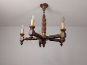 French_Brutalist_Carved_Wood_Five-Arm_Chandelier_in_the_Style_of_Charles_Dudouyt,_1940s