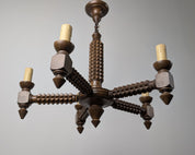 French_Brutalist_Carved_Wood_Five-Arm_Chandelier_in_the_Style_of_Charles_Dudouyt,_1940s