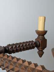 French_Brutalist_Carved_Wood_Five-Arm_Chandelier_in_the_Style_of_Charles_Dudouyt,_1940s