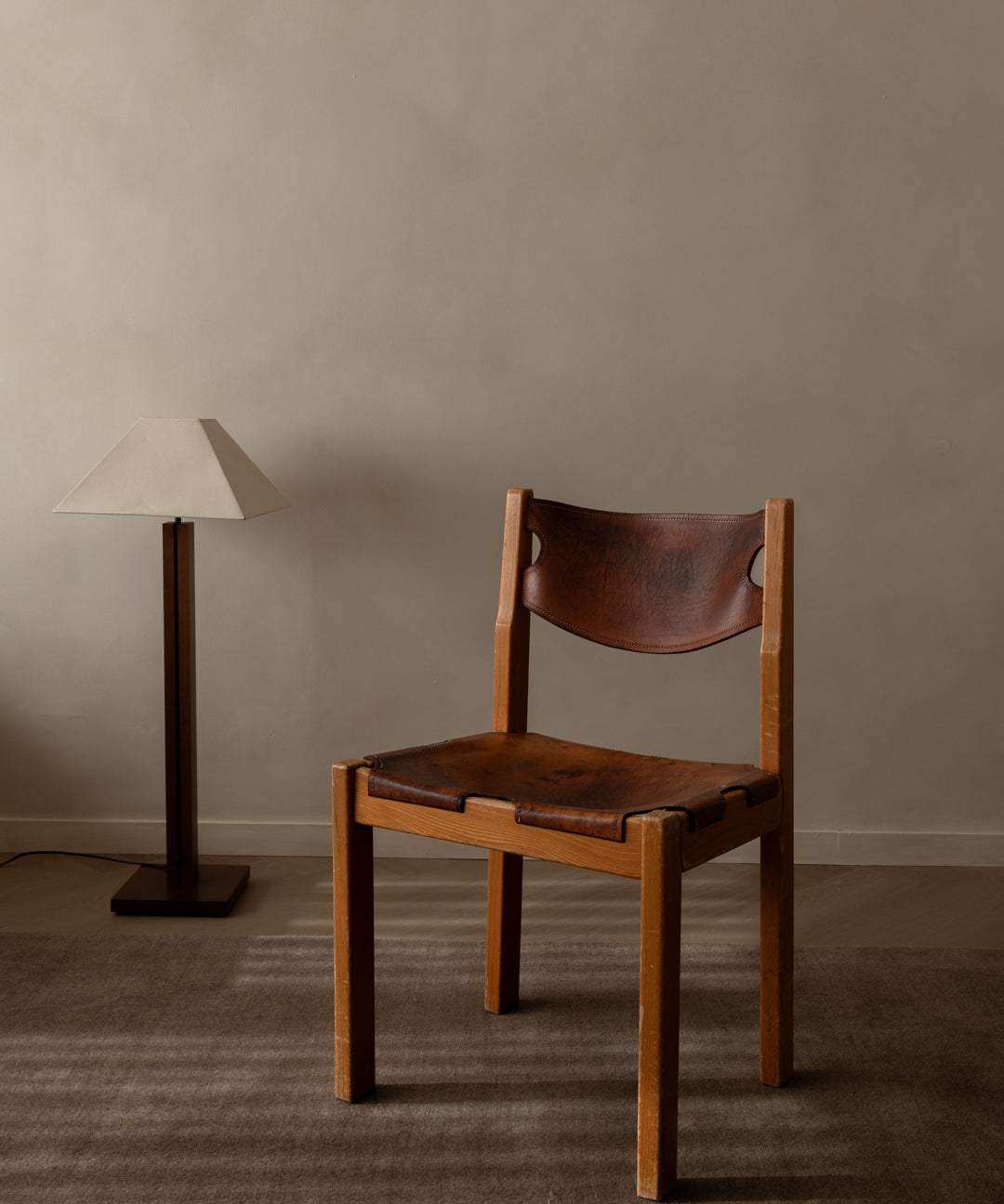 Maison_Regain_Elm_and_Leather_Brutalist_Dining_Chair,_France_1970s