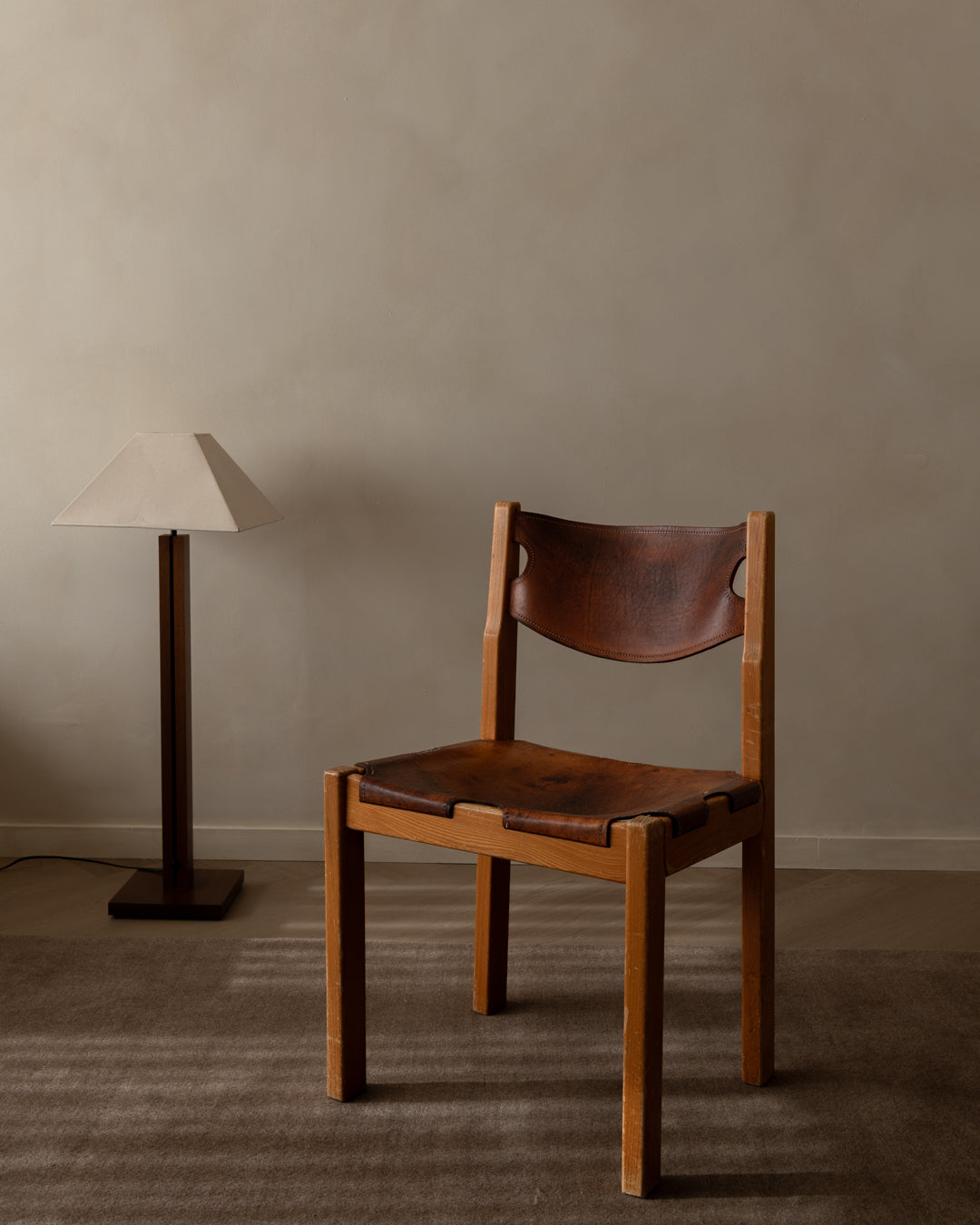 Maison_Regain_Elm_and_Leather_Brutalist_Dining_Chair,_France_1970s