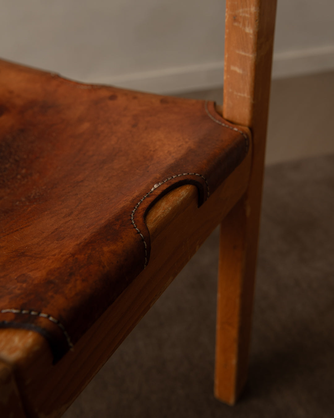 Maison_Regain_Elm_and_Leather_Brutalist_Dining_Chair,_France_1970s
