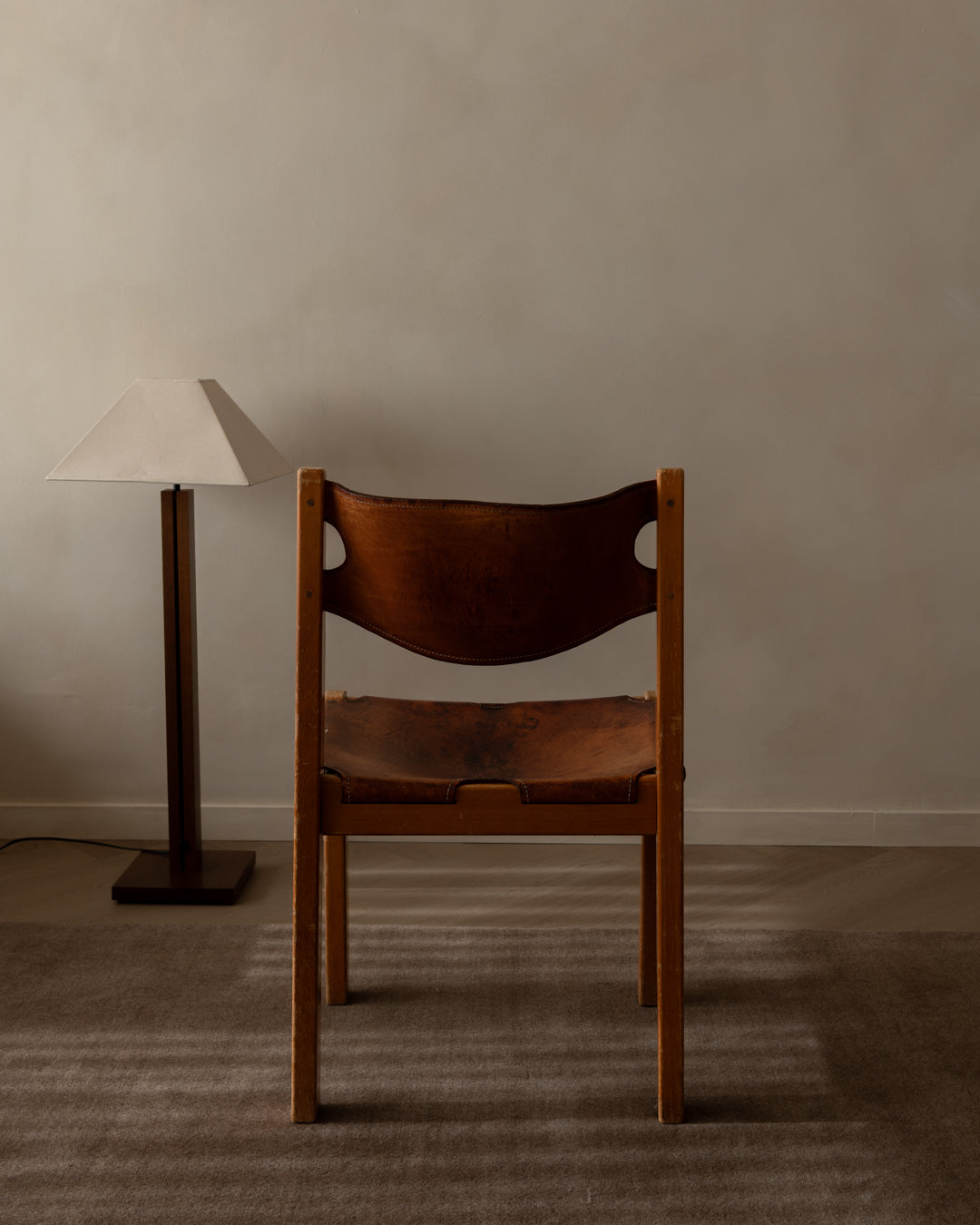 Maison_Regain_Elm_and_Leather_Brutalist_Dining_Chair,_France_1970s