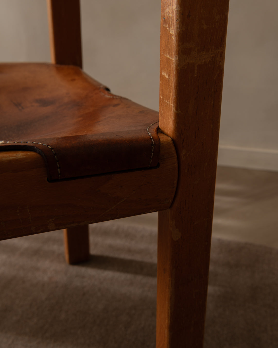 Maison_Regain_Elm_and_Leather_Brutalist_Dining_Chair,_France_1970s