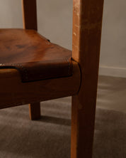 Maison_Regain_Elm_and_Leather_Brutalist_Dining_Chair,_France_1970s