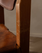 Maison_Regain_Elm_and_Leather_Brutalist_Dining_Chair,_France_1970s