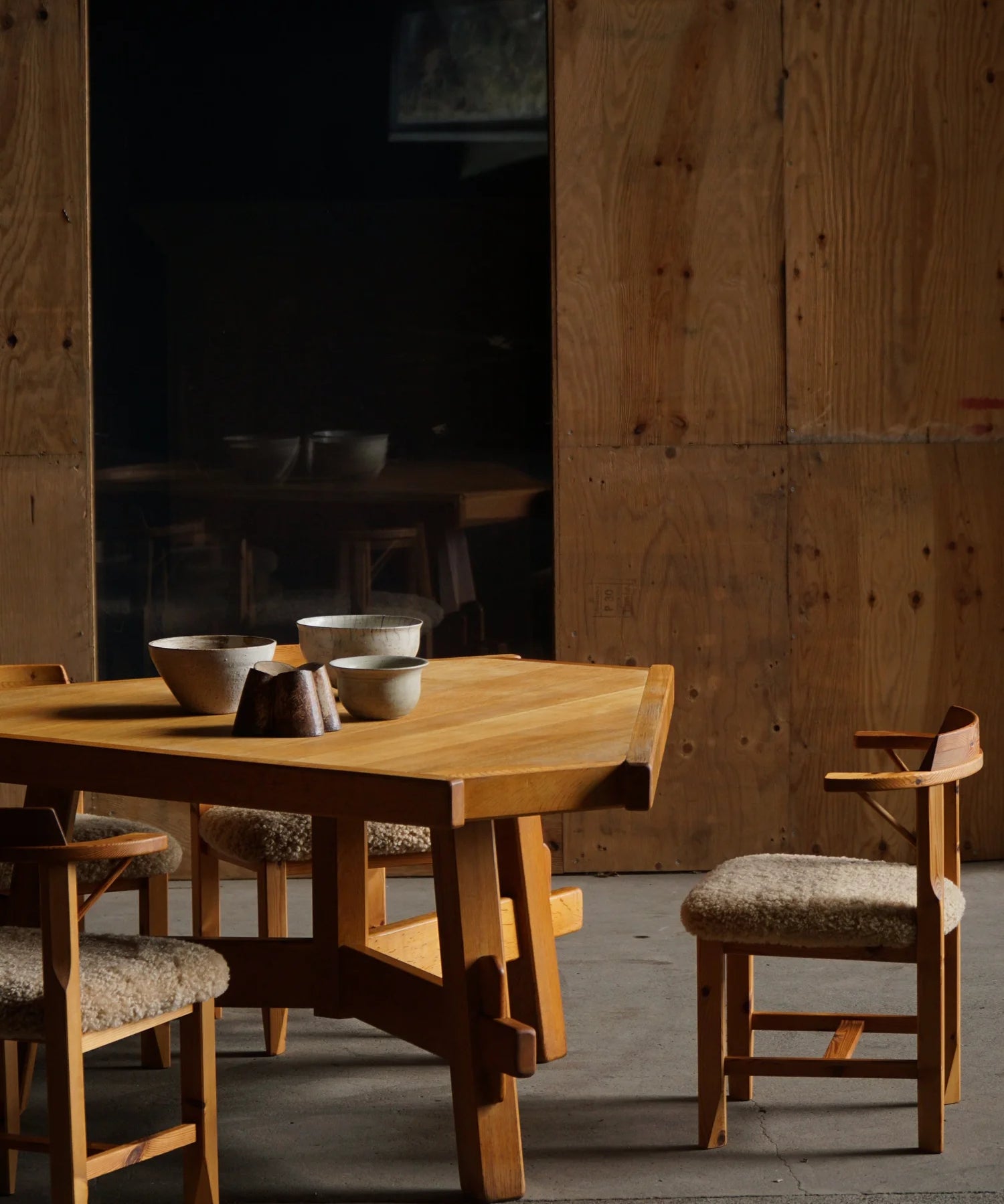 French_Brutalist_Triangular_Oak_Dining_Table,_1960s