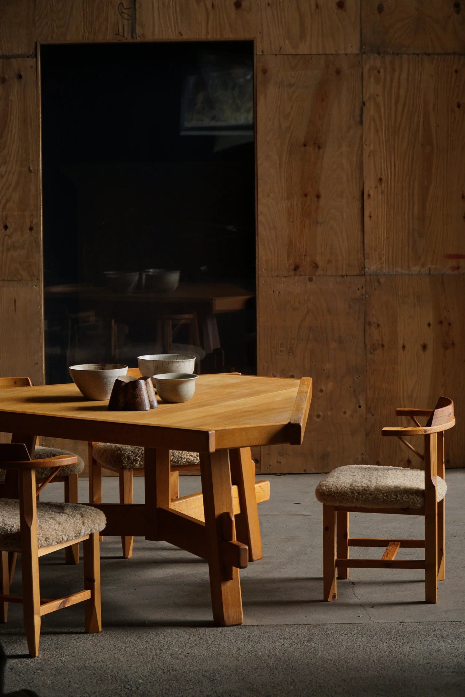French_Brutalist_Triangular_Oak_Dining_Table,_1960s