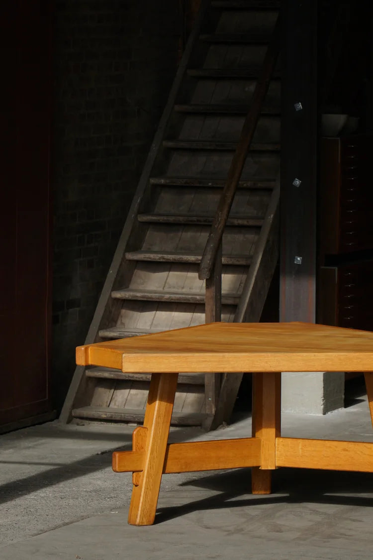 French_Brutalist_Triangular_Oak_Dining_Table,_1960s
