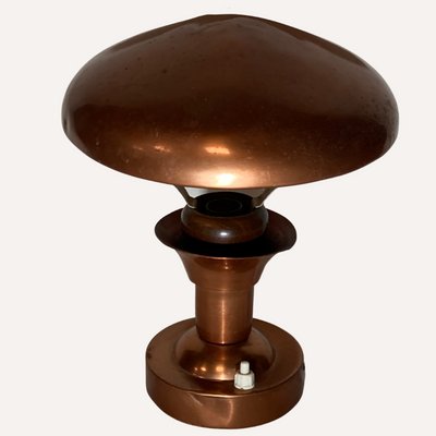 French_Copper_and_Teak_Table_Lamp,_Mid_Century_Modern,_1950s,_France