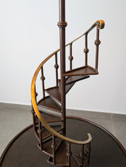 French_Guéridon_Reading_Floor_Lamp_with_Spiral_Staircase_Detail,_Wrought_Iron,_Bronze_and_Brass,_Mid-20th_Century