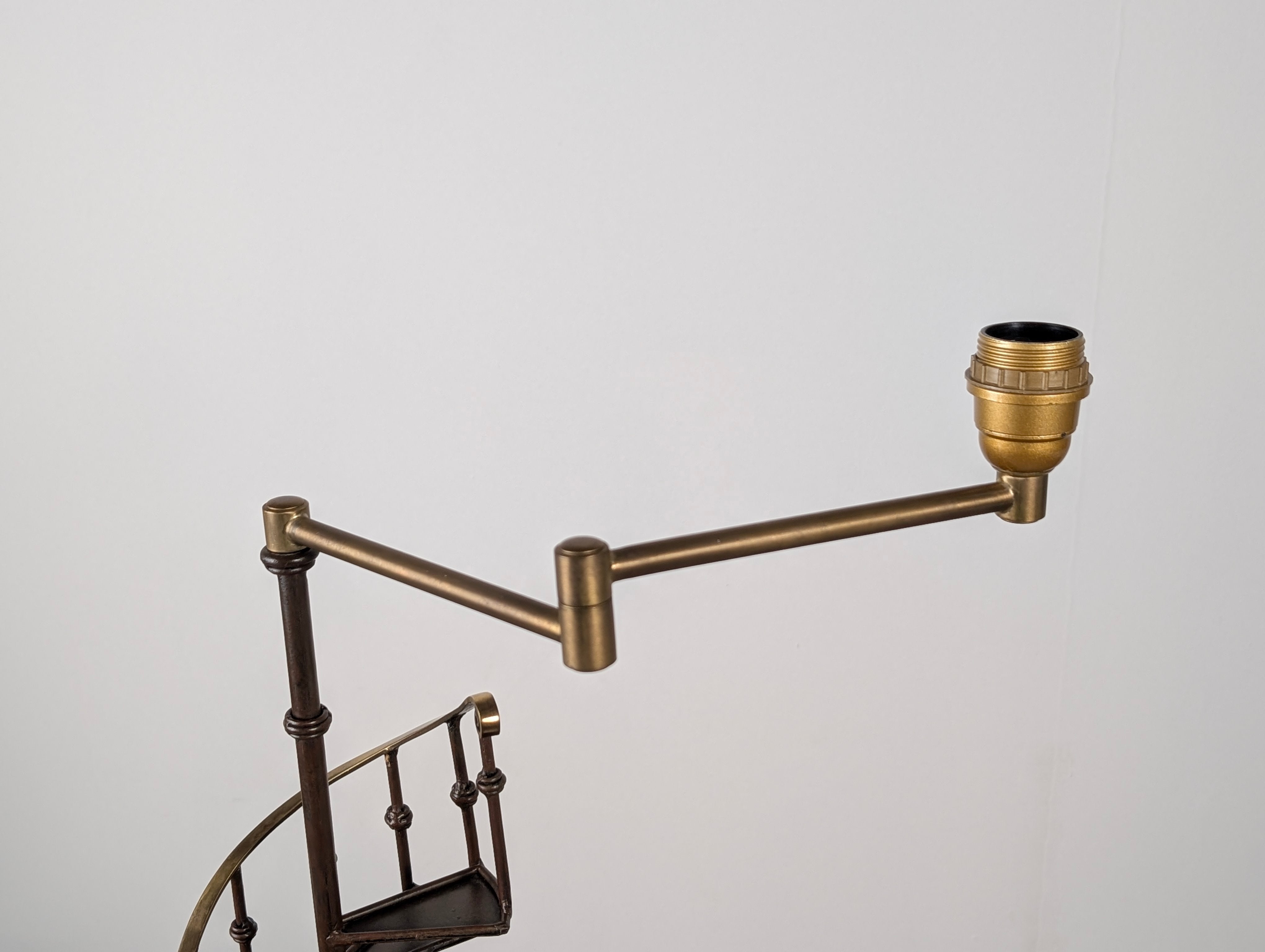 French_Guéridon_Reading_Floor_Lamp_with_Spiral_Staircase_Detail,_Wrought_Iron,_Bronze_and_Brass,_Mid-20th_Century