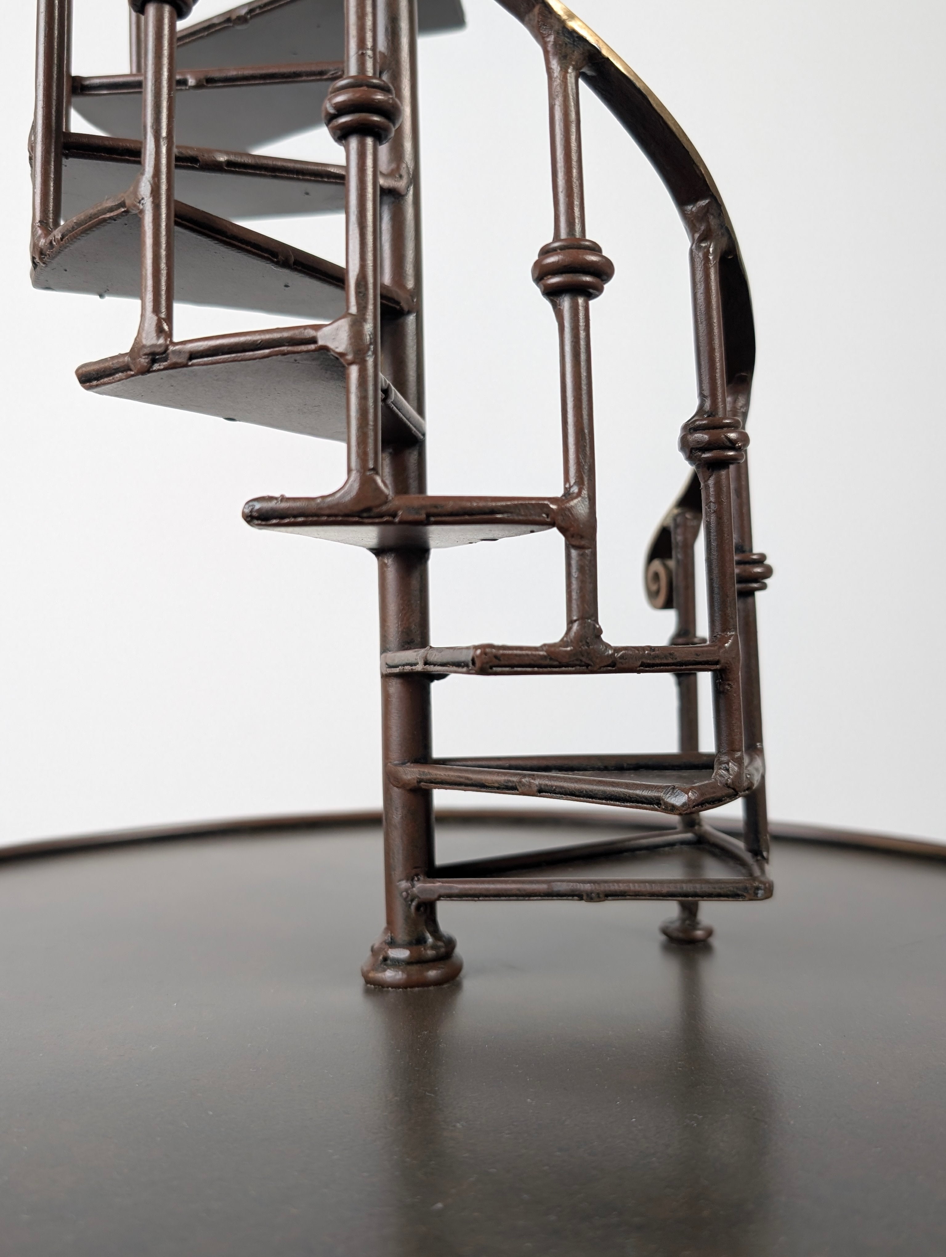 French_Guéridon_Reading_Floor_Lamp_with_Spiral_Staircase_Detail,_Wrought_Iron,_Bronze_and_Brass,_Mid-20th_Century
