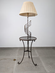 French_Guéridon_Reading_Floor_Lamp_with_Spiral_Staircase_Detail,_Wrought_Iron,_Bronze_and_Brass,_Mid-20th_Century