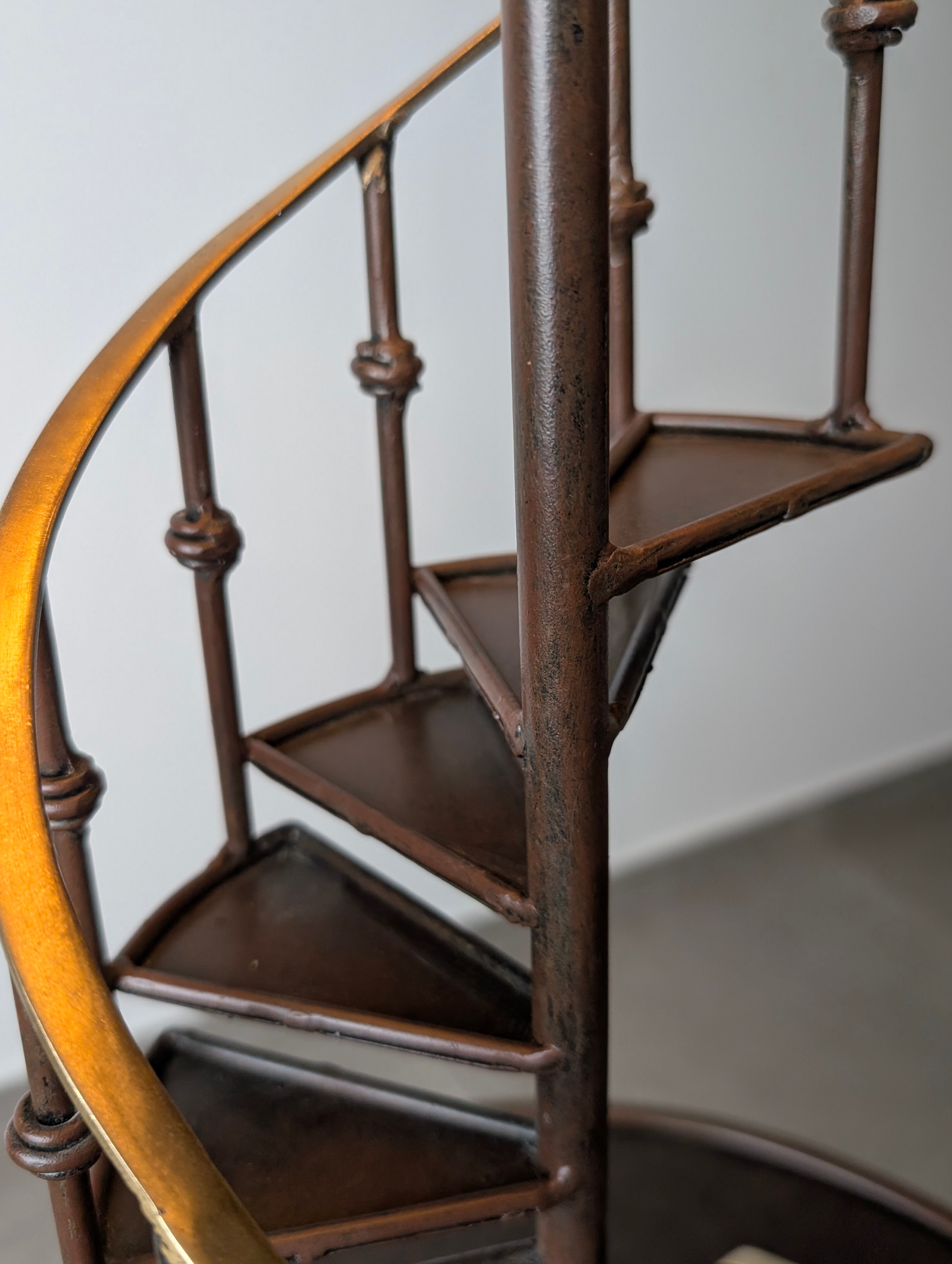 French_Guéridon_Reading_Floor_Lamp_with_Spiral_Staircase_Detail,_Wrought_Iron,_Bronze_and_Brass,_Mid-20th_Century