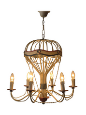 French_Hot_Air_Balloon_Chandelier_in_Gilt_Iron_and_Painted_Tole,_Mid_Century_Decorative_Ceiling_Light