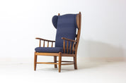 Vintage_French_Oak_Lounge_Chair,_1950s_High_Back_Armchair_with_Blue_Upholstery_Mid_Century_Modern