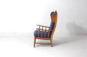 Vintage_French_Oak_Lounge_Chair,_1950s_High_Back_Armchair_with_Blue_Upholstery_Mid_Century_Modern