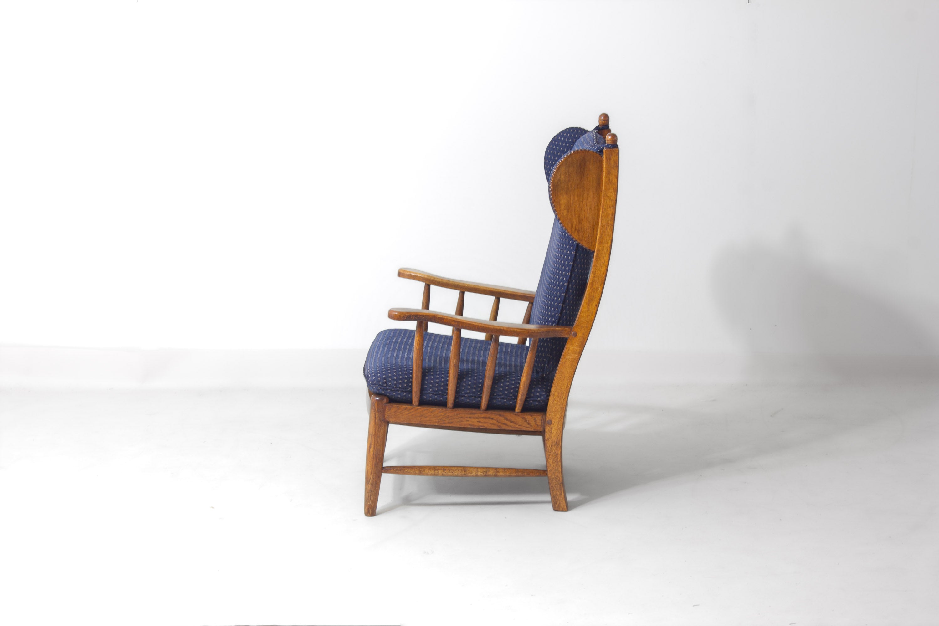 Vintage_French_Oak_Lounge_Chair,_1950s_High_Back_Armchair_with_Blue_Upholstery_Mid_Century_Modern