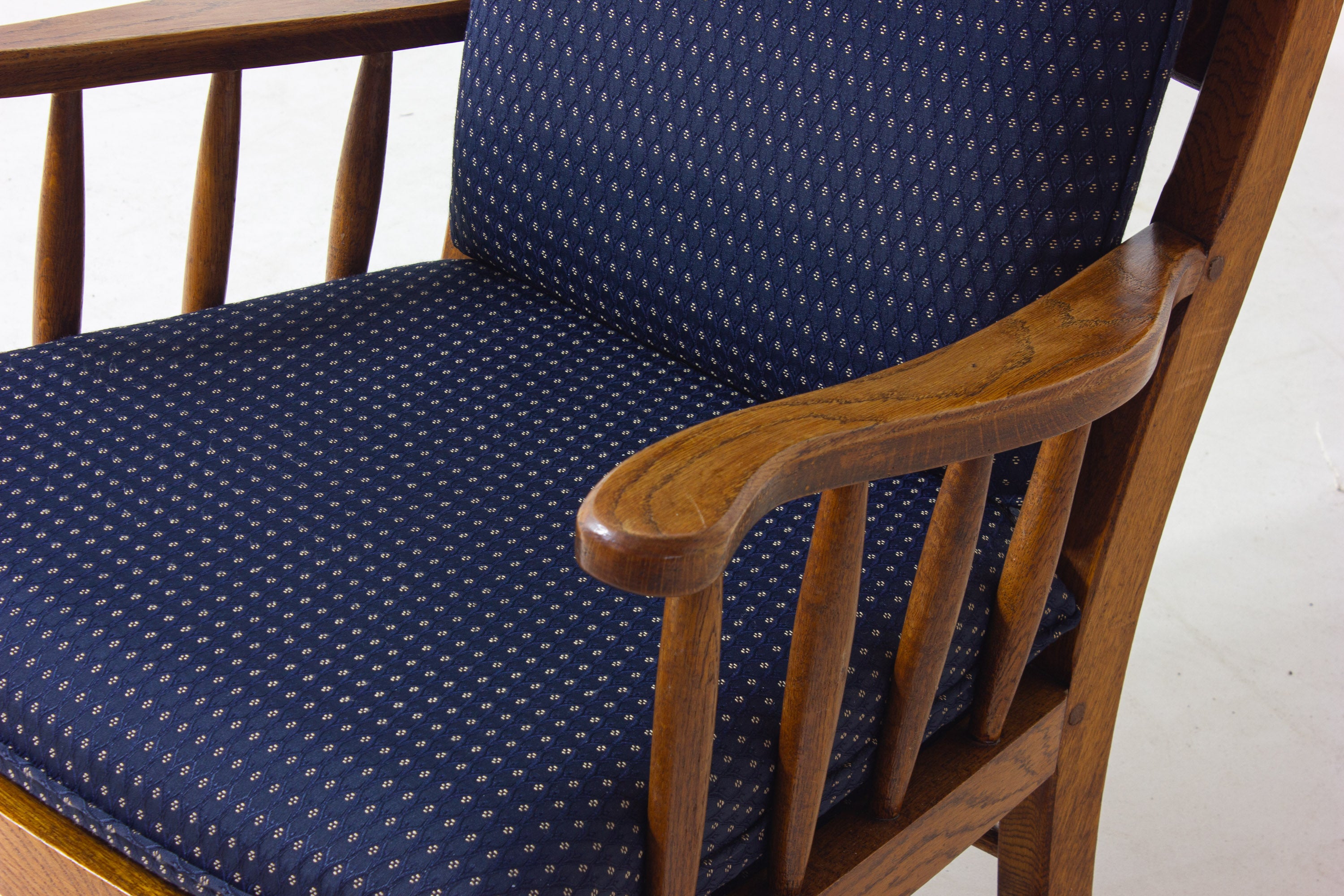Vintage_French_Oak_Lounge_Chair,_1950s_High_Back_Armchair_with_Blue_Upholstery_Mid_Century_Modern