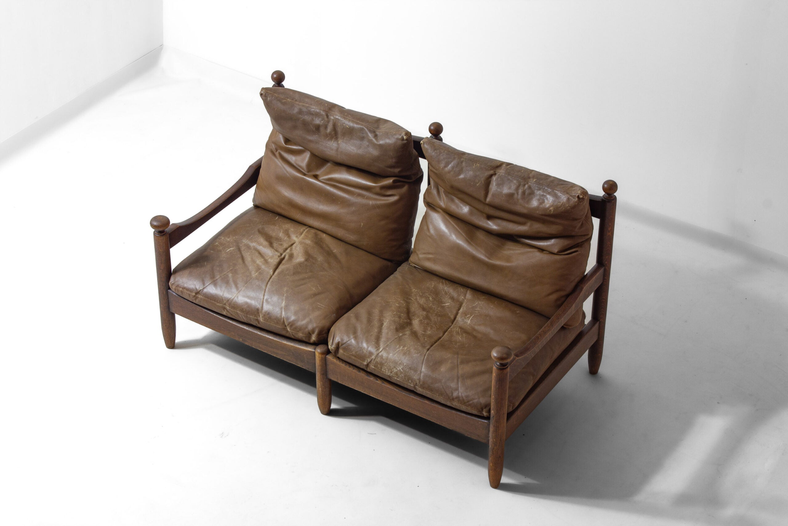 French_Oak_and_Leather_2-Seater_Sofa,_1950s