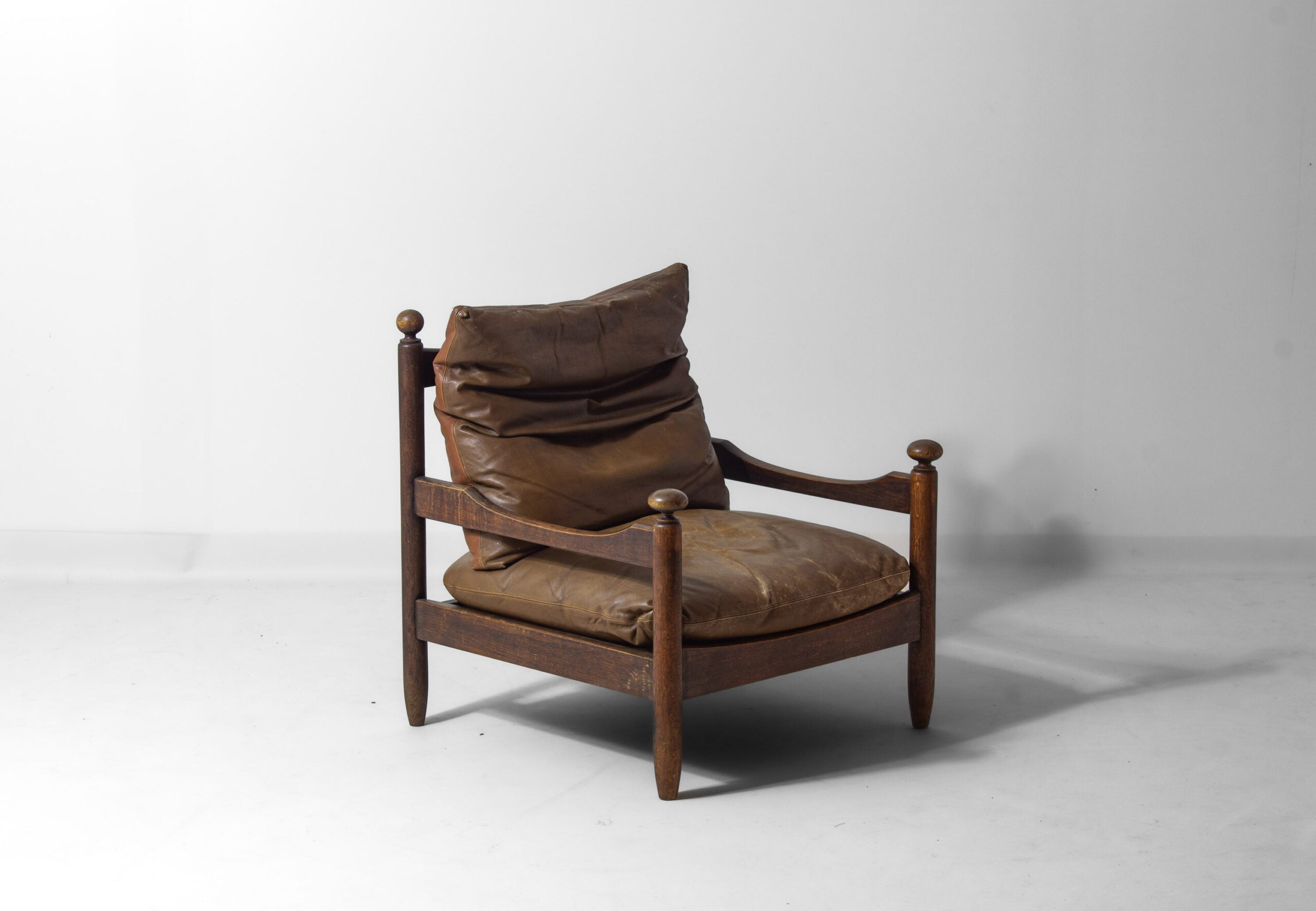 French_Oak_and_Leather_Lounge_Chair,_1950s