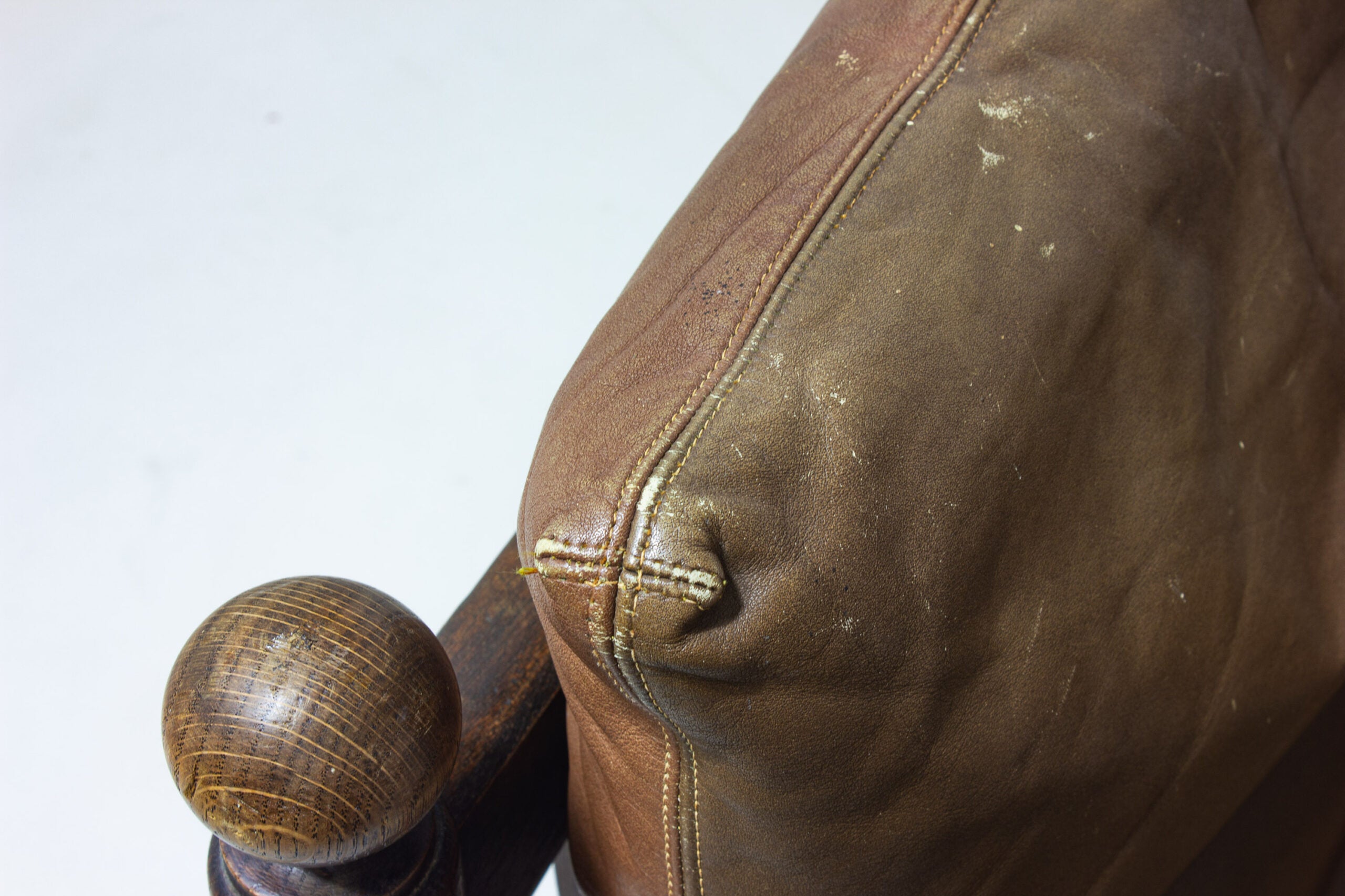 French_Oak_and_Leather_Lounge_Chair,_1950s