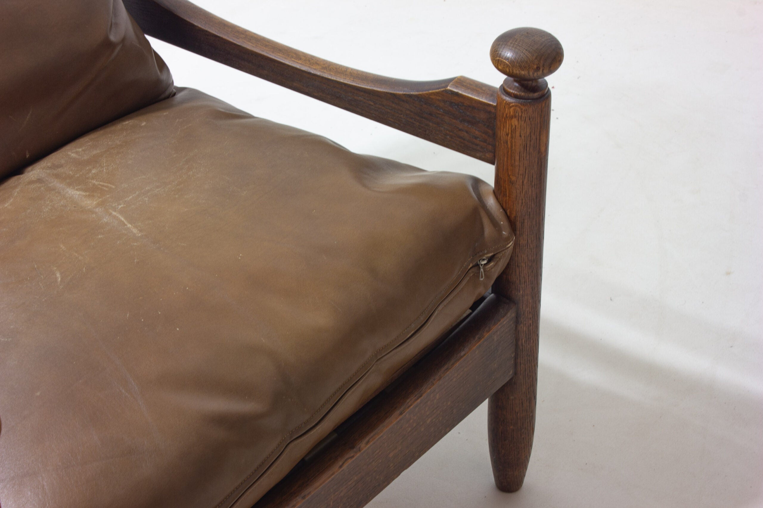 French_Oak_and_Leather_Lounge_Chair,_1950s